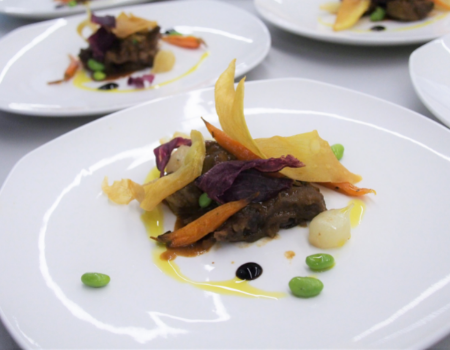 Braised Wagyu Beef Cheek with Red Wine Sauce, served with Edamame Beans & Honey Glazed Carrot​