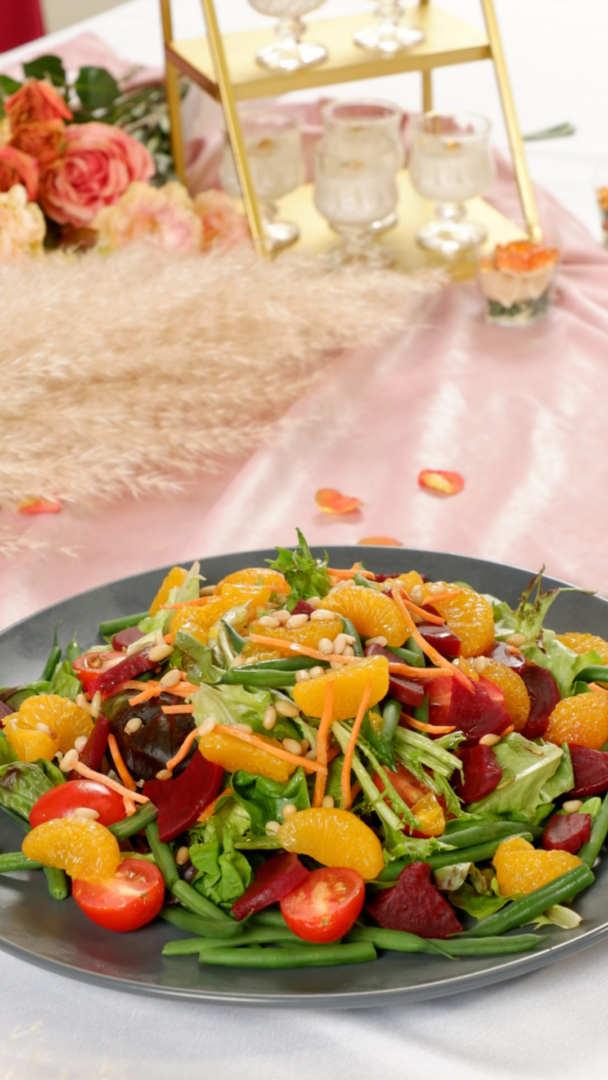 Orange, French Bean & Red Beetroot Salad with Pine Nuts