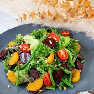 Orange, French Bean & Red Beetroot Salad with Pine Nuts