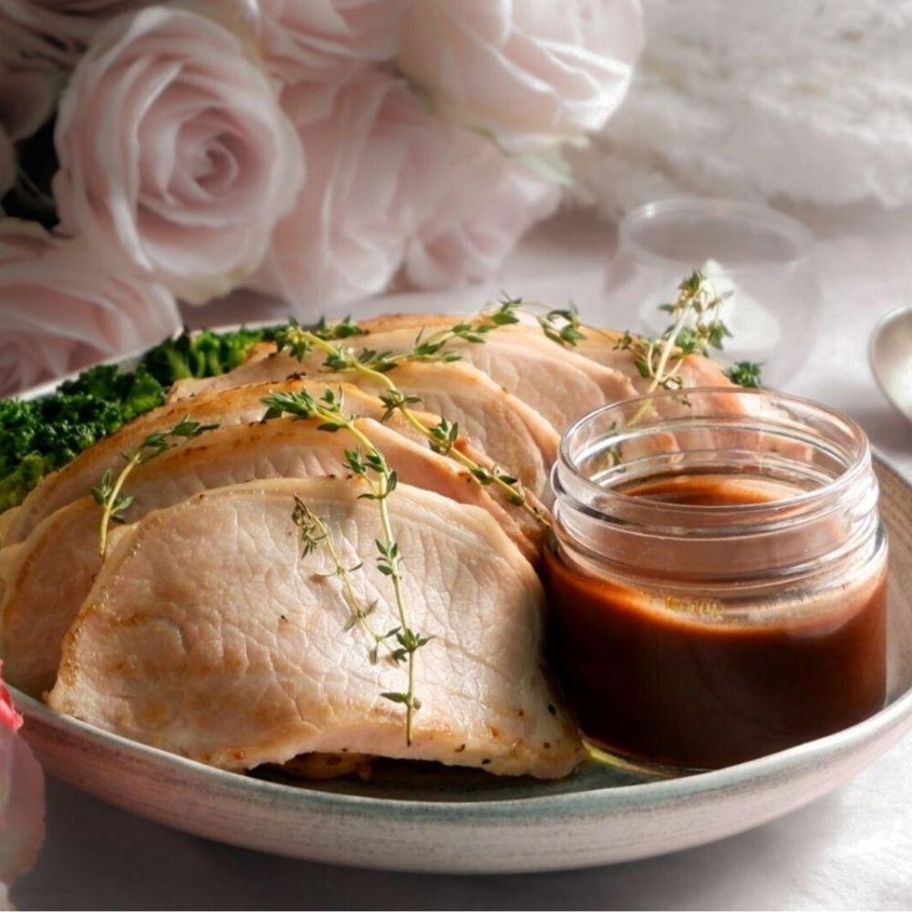 Slow Cooked US Pork Loin with Porcini Mushroom Sauce
