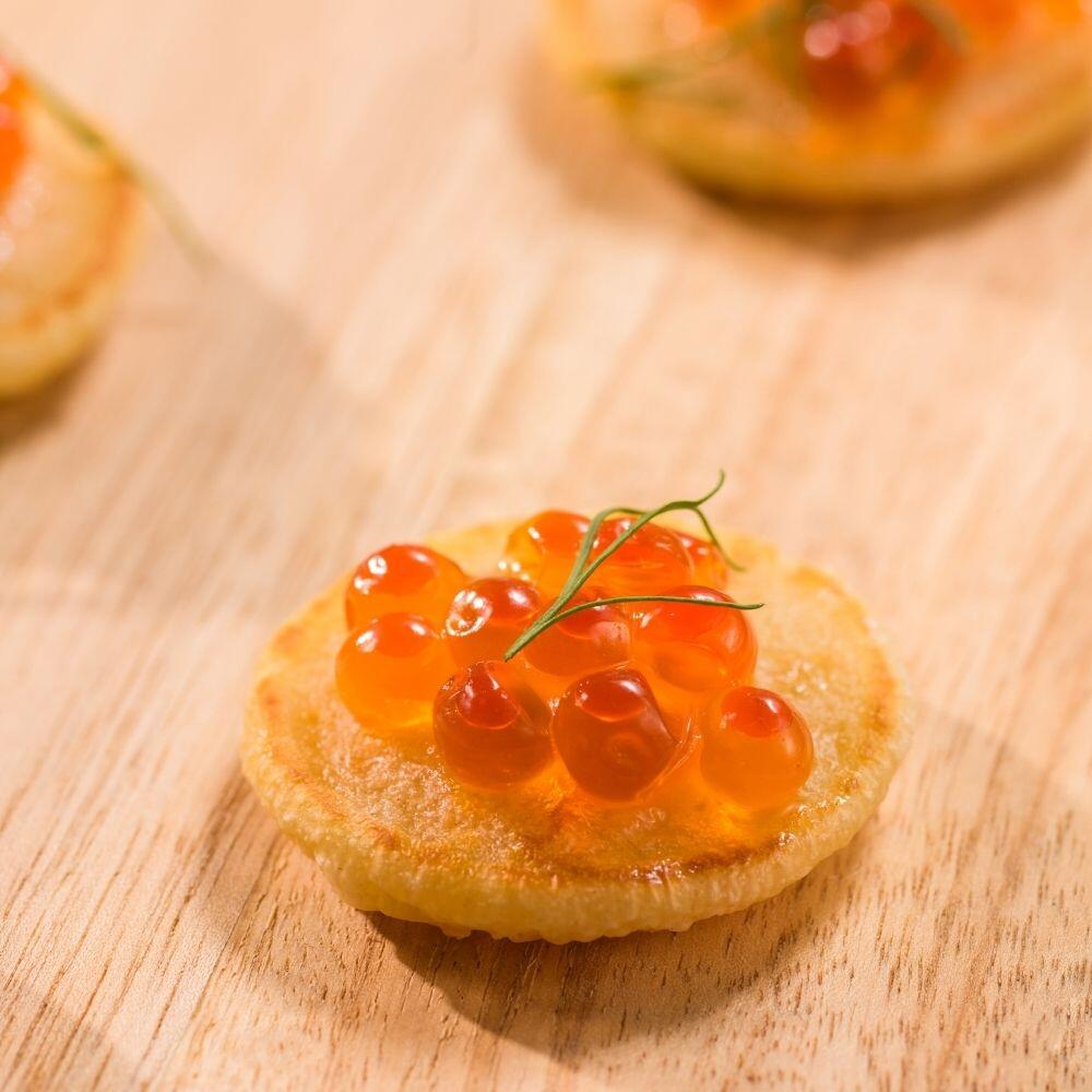 Salmon Roe Blinis with Honey Wasabi