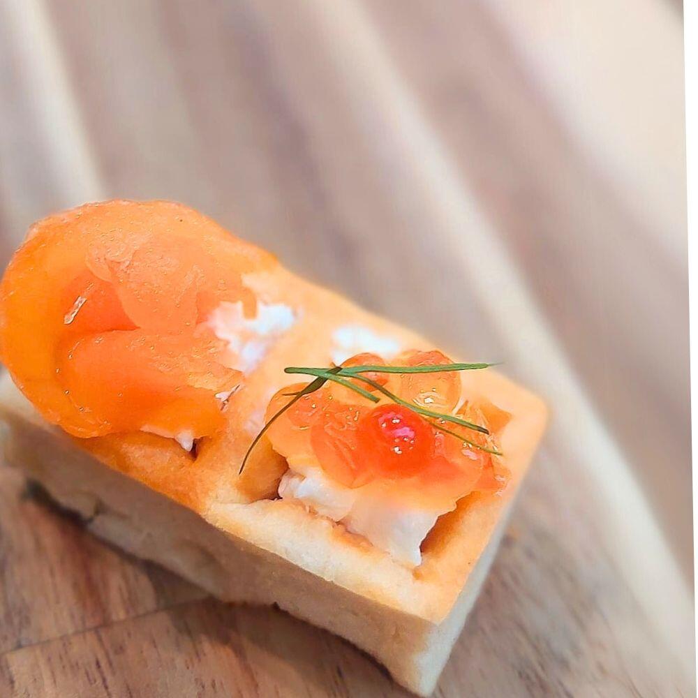 Cream Cheese Gaufres with Smoked Salmon & Salmon Roe